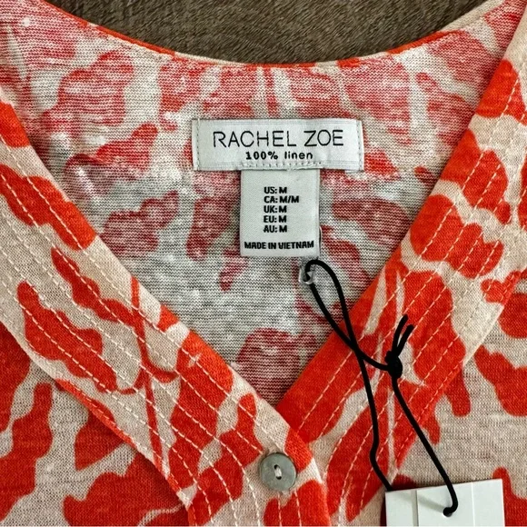 New Tropical Resort Wear Sleeveless Button Down Linen‎ V Neck Top Women's M - Picture 3 of 9